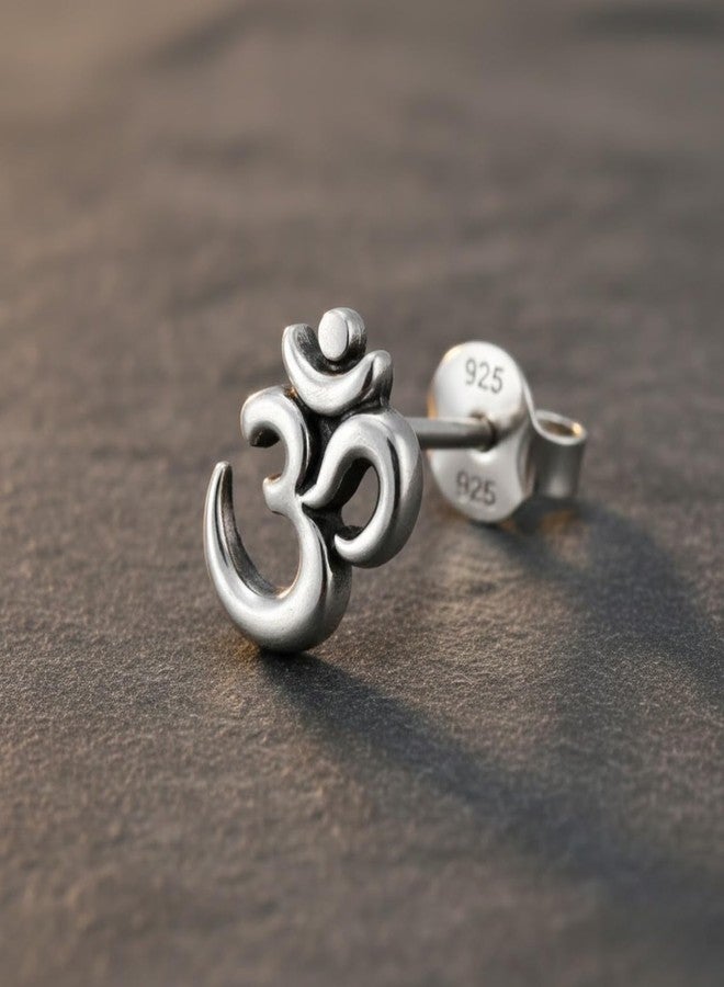 DARSHRAJ Sterling Silver Stud For Unisex | Silver Ear Stud | Chandi ka Earring | Lightweight For Boys | Adjustable For Girls | Om Design | Hallmarked | Single - Image 4