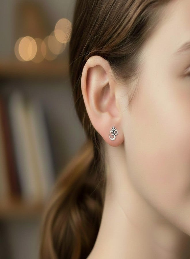 DARSHRAJ Sterling Silver Stud For Unisex | Silver Ear Stud | Chandi ka Earring | Lightweight For Boys | Adjustable For Girls | Om Design | Hallmarked | Single - Image 2