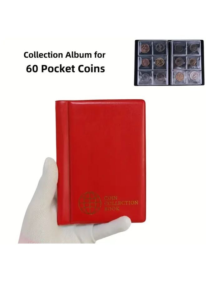 Red 60 Pocket Commemorative Stamp And Medal Collection Album With Fixed Pages - Image 1