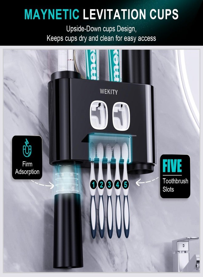 Wekity Toothbrush Holder Wall Mounted, Multi-Functional Toothbrush Holder,Toothpaste Dispenser for Bathroom with 5 Toothbrush Slots, 2 Toothpaste Squeezers and 4 Cups (Style A) - Image 5