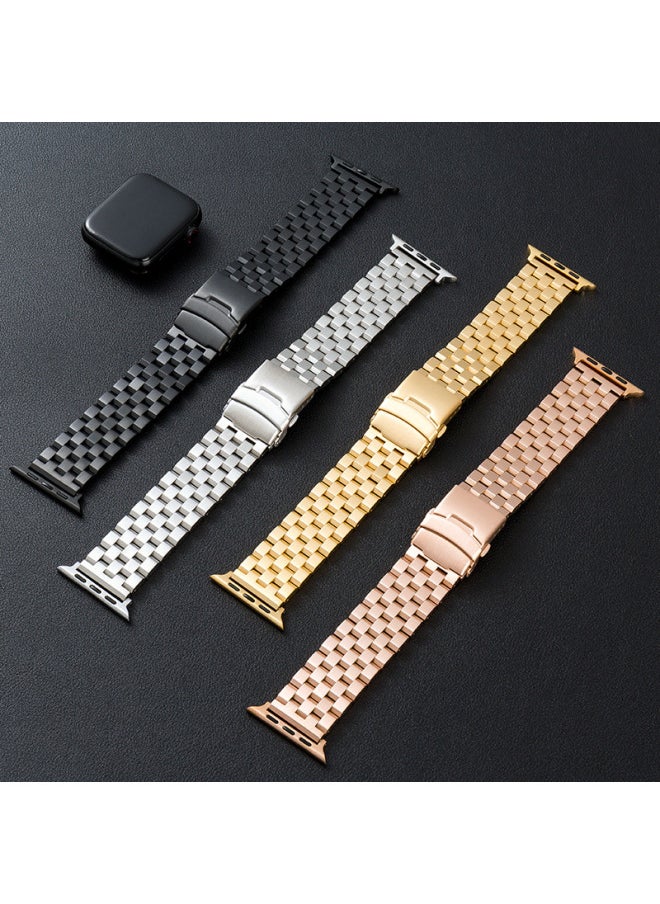 Generic - Digital Computer/smart Watch Band Stainless Steel Strap Replacement Compatible Fitbit Versa 2 3 4 Sense-Color:Tuhao Gold-Five-bead Steel Belt-Specifications:24mm (without Connector) - Image 1