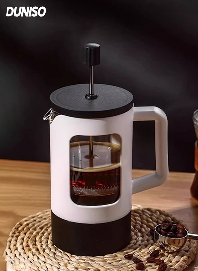 DUNISO غلاية قهوة وشاي فرنسية 600 مل، صانعة قهوة، وعاء ضغط زجاجي بوروسيليكات سميك، فلتر من الفولاذ المقاوم للصدأ، مقبض ناعم، متين ومقاوم للحرارة، لتحضير قهوة طازجة، قهوة باردة أو شاي بدون مسحوق - Image 1