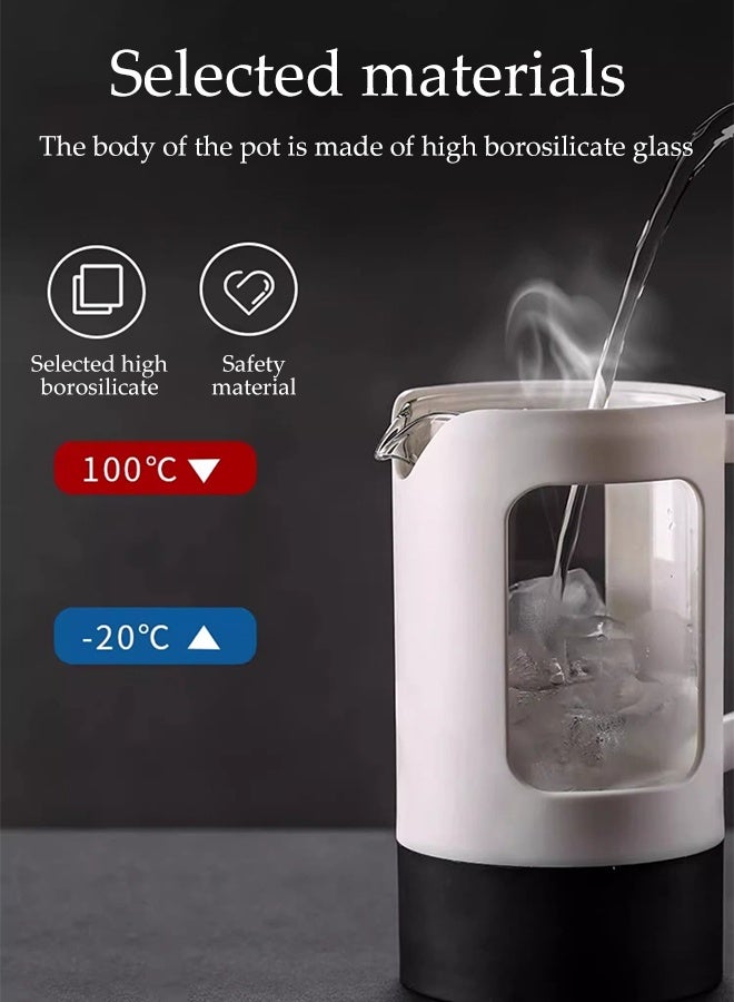 DUNISO غلاية قهوة وشاي فرنسية 600 مل، صانعة قهوة، وعاء ضغط زجاجي بوروسيليكات سميك، فلتر من الفولاذ المقاوم للصدأ، مقبض ناعم، متين ومقاوم للحرارة، لتحضير قهوة طازجة، قهوة باردة أو شاي بدون مسحوق - Image 3