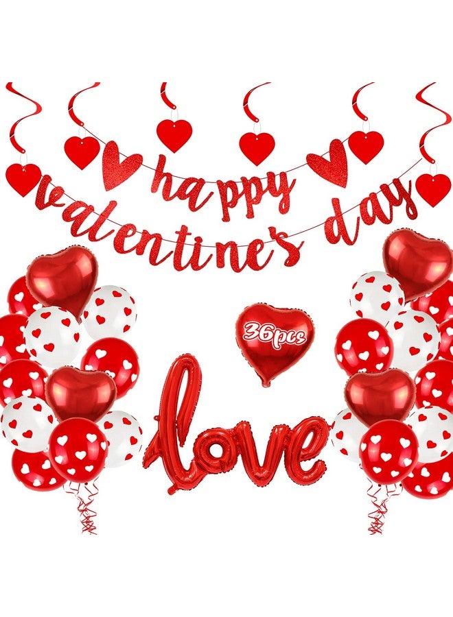 Buufan Valentine's Day Balloons Decorations Kit Heart Shaped Balloons I Love You Balloons with Banner Swirl Hanging for Decorations Party Supplies-36 Pack - Image 1