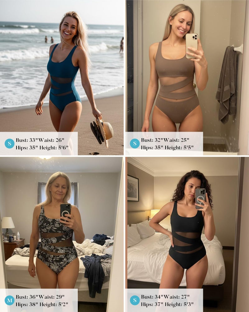 B2prity Women's Mesh One Piece Swimsuit Tummy Control Sexy Bathing Suit Push Up Swim Suit Slimming Swimwear White,Black - Image 3