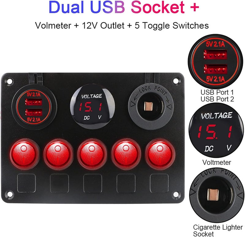 Wivplex Waterproof Car Switch Panel with Dual USB Ports - Image 3