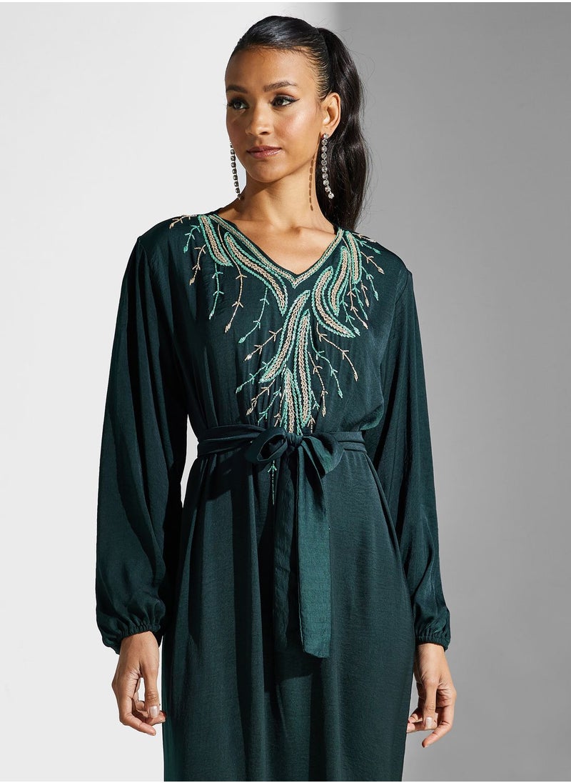hayas closet - Embellished Belted Jalabiya - Image 1