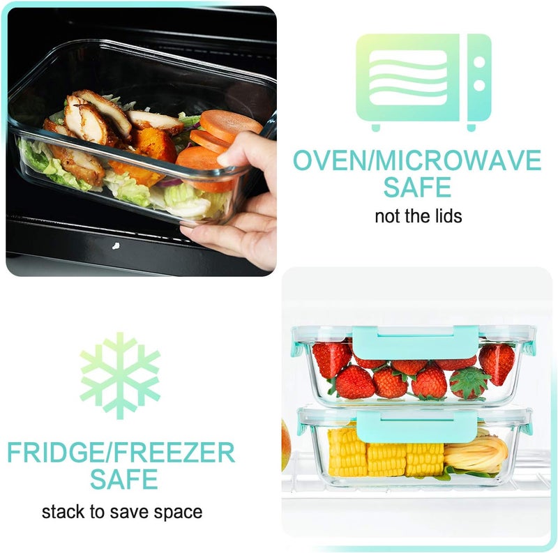 M MCIRCO [5-Packs, 36 Oz.] Glass Meal Prep Containers with Locking Lids, Airtight Lunch Containers, Microwave, Oven, Freezer and Dishwasher Safe (4.5 Cup, Green) - Image 5