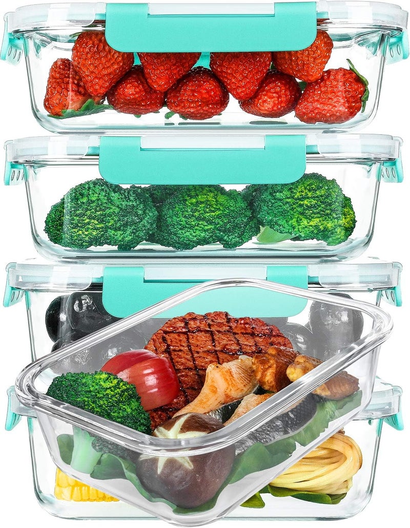 M MCIRCO [5-Packs, 36 Oz.] Glass Meal Prep Containers with Locking Lids, Airtight Lunch Containers, Microwave, Oven, Freezer and Dishwasher Safe (4.5 Cup, Green) - Image 1