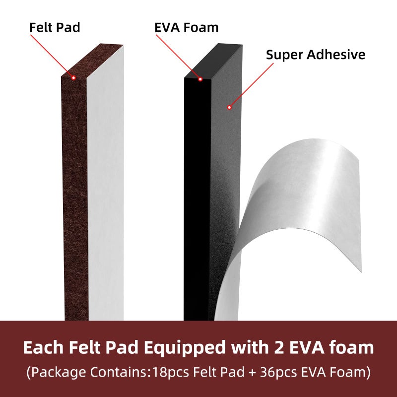 appacare ٥٤ قطعة من وسادات الأثاث المصنوعة من اللباد، ١٨ قطعة من وسادات اللباد + ٣٦ قطعة من إسفنج إيفا، وسادات عازلة للصوت ومضادة للاهتزاز لإطار السرير/لوح الرأس، واقيات أثاث من اللباد، وسادات أثاث ذاتية اللصق لأرجل الكراسي وأرجل الطاولات. - Image 5