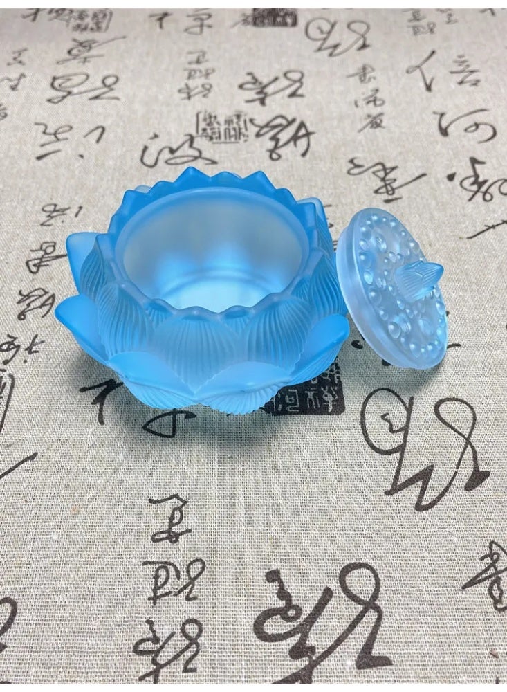 Blue Glass Lotus Handheld Incense Burner, Traditional Oriental Style Censer, Home Decor & Festival Gift Ornament - Image 5