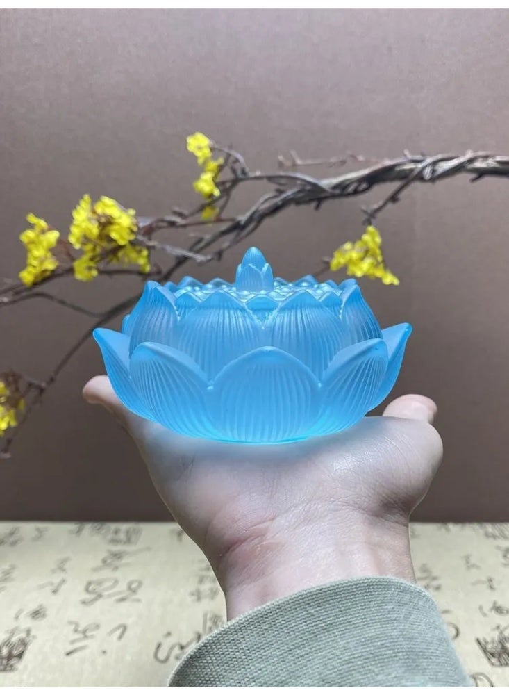 Blue Glass Lotus Handheld Incense Burner, Traditional Oriental Style Censer, Home Decor & Festival Gift Ornament - Image 3