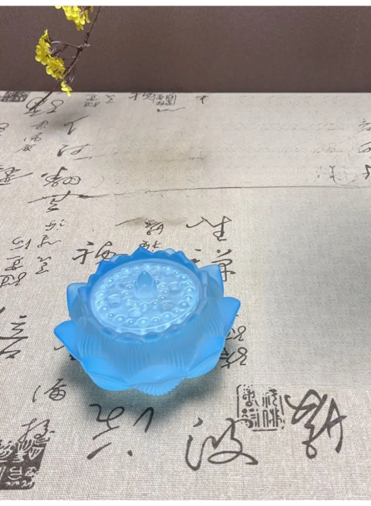 Blue Glass Lotus Handheld Incense Burner, Traditional Oriental Style Censer, Home Decor & Festival Gift Ornament - Image 1