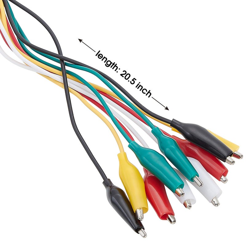 WGGE WG-026 10 Pieces and 5 Colors Test Lead Set & Alligator Clips,20.5 inches / 22 AWG Copper Wire. The Clips soldered and Stamped to The Wires. (1 Pack) - Image 2