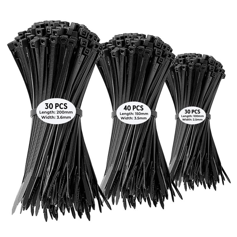 NUOVI Black Zip Ties Assorted | Heat Resistant Cable with Self-Locking Mechanism | Self-Lock, Antislip Cable Organizer | For Indoor & Outdoor Use (Set of 100) - Image 2