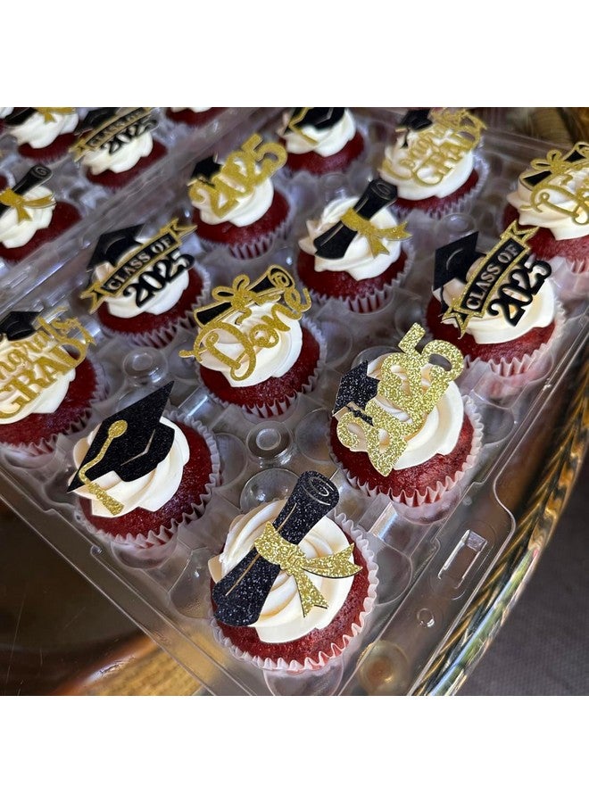BBPOOL 2025 Graduation Cupcake Toppers, 36 pack Glitter Class of 2025 Congrats Grad Cap Diploma Cupcake Picks for Graduation Party Decorating Supplies (Gold) - Image 4