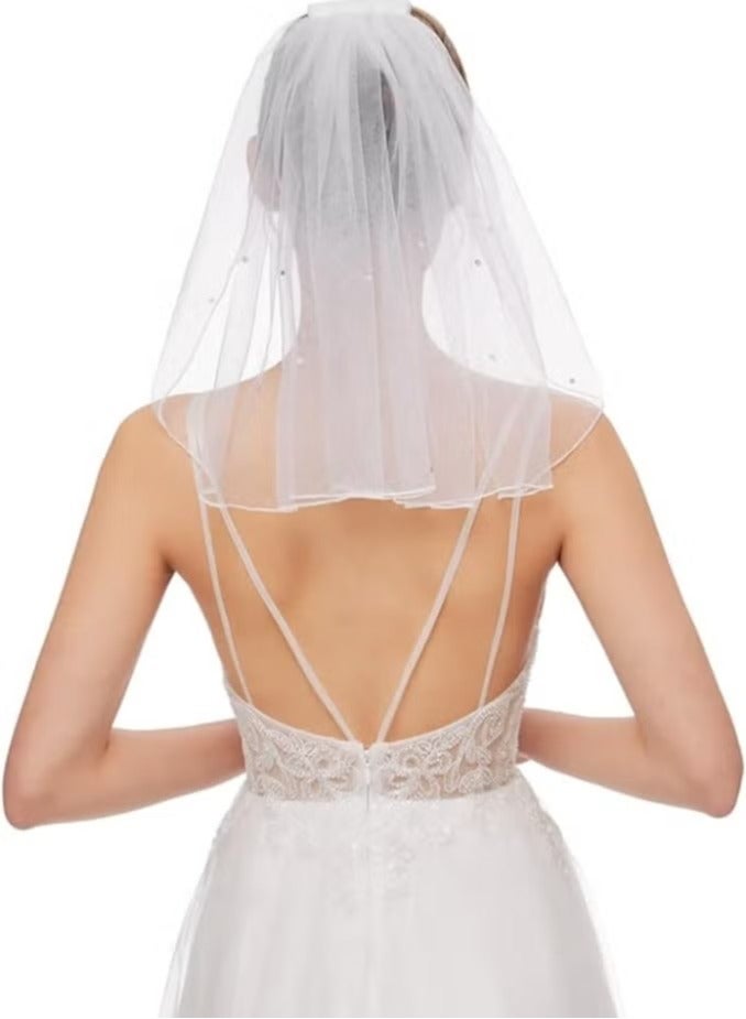 Bridal Wedding Veil Women's Short Vails with Rhinestone Tulle for Bachelorette Party 38cm/15”  - Image 1