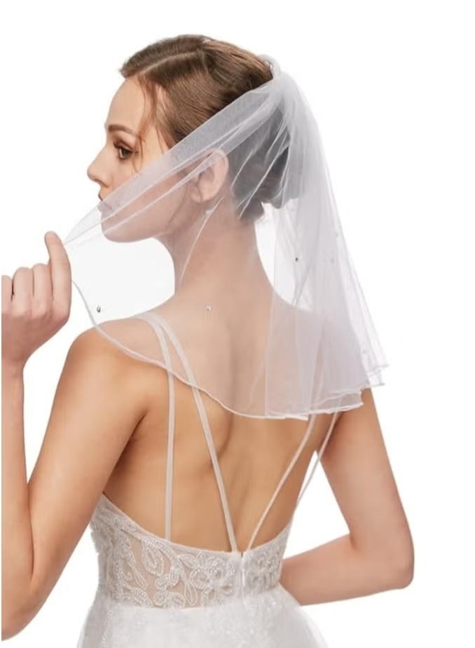 Bridal Wedding Veil Women's Short Vails with Rhinestone Tulle for Bachelorette Party 38cm/15”  - Image 2