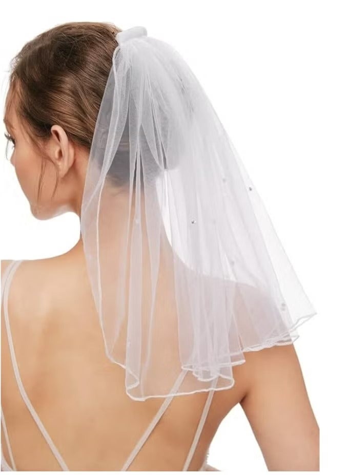 Bridal Wedding Veil Women's Short Vails with Rhinestone Tulle for Bachelorette Party 38cm/15”  - Image 3
