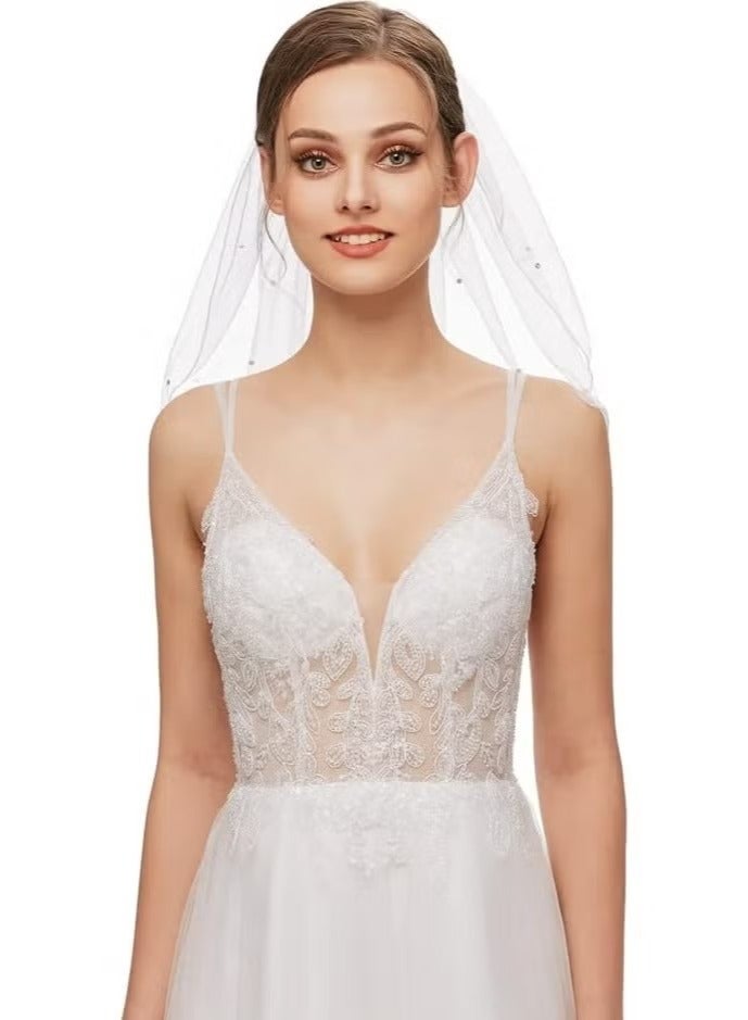 Bridal Wedding Veil Women's Short Vails with Rhinestone Tulle for Bachelorette Party 38cm/15”  - Image 4