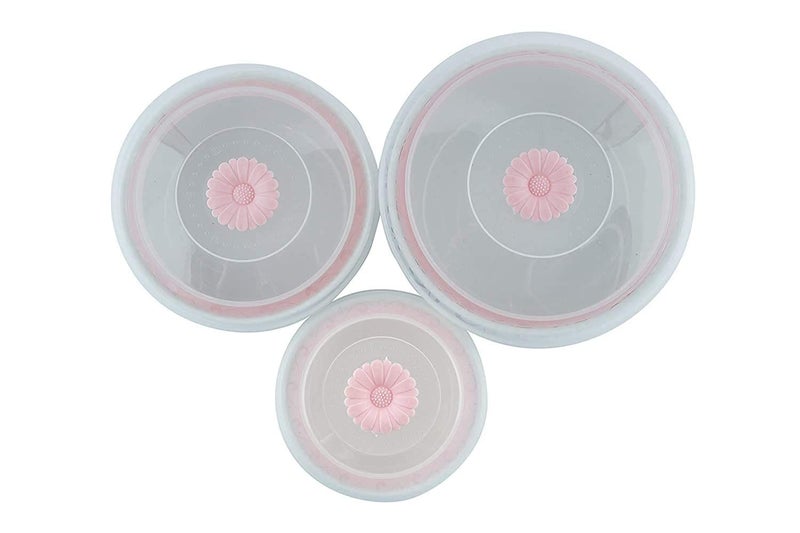 Frowwy Ceramic Serving Bowl Set with Flower Lid - 3 Pieces | Airtight Microwave Modern Premium Bowl Set with Lid, Mixing Bowls Set with Lids, 3 Pcs Set (Multicolor) - Image 2