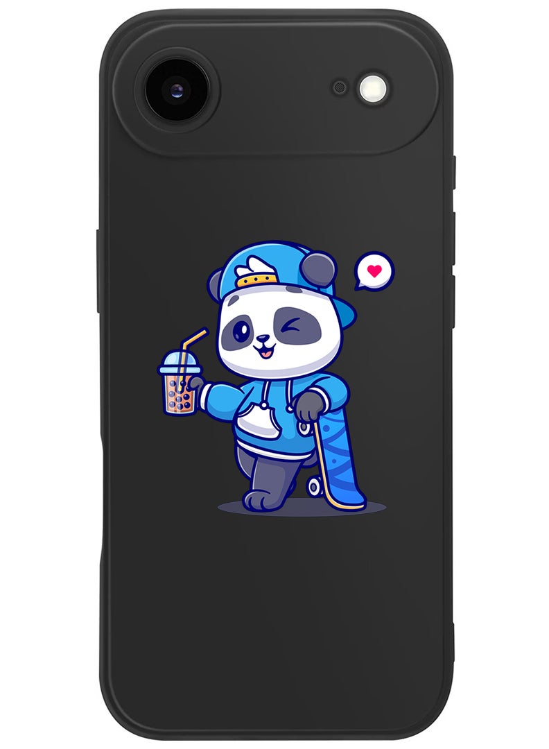 Theodor Protective Slim Fit Case Liquid Silicone Cover with Full Body Protection Anti-Scratch Shockproof Case For Apple iPhone 17 Air (Black) Panda having Drink - Image 1