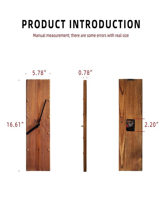 KOLYMAX Wooden Wall Clock Silent Non-Ticking, Frameless Rectangle Art Wall Clocks Farmhouse Wall Décor，Handmade Clocks Decorative for Home Living Room Kitchen Office, 5.78 x16.6inch Rustic - Image 3