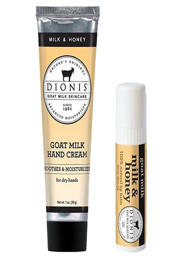 Dionis Goat Milk Skincare Milk & Honey Scented Hand Cream & Lip Balm Set (1 Oz And 28 Oz) Made In The Usa Crueltyfree And Parabenfree - Image 1