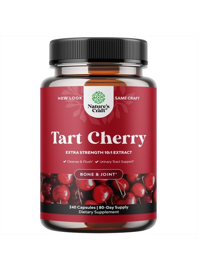 Natures Craft Advanced Tart Cherry Extract Capsules - Extra Strength Tart Cherry Capsules Uric Acid Cleanse and Joint Support Supplement - Muscle Recovery Supplement with Uric Acid Support Polyphenols 240 Capsules - Image 1