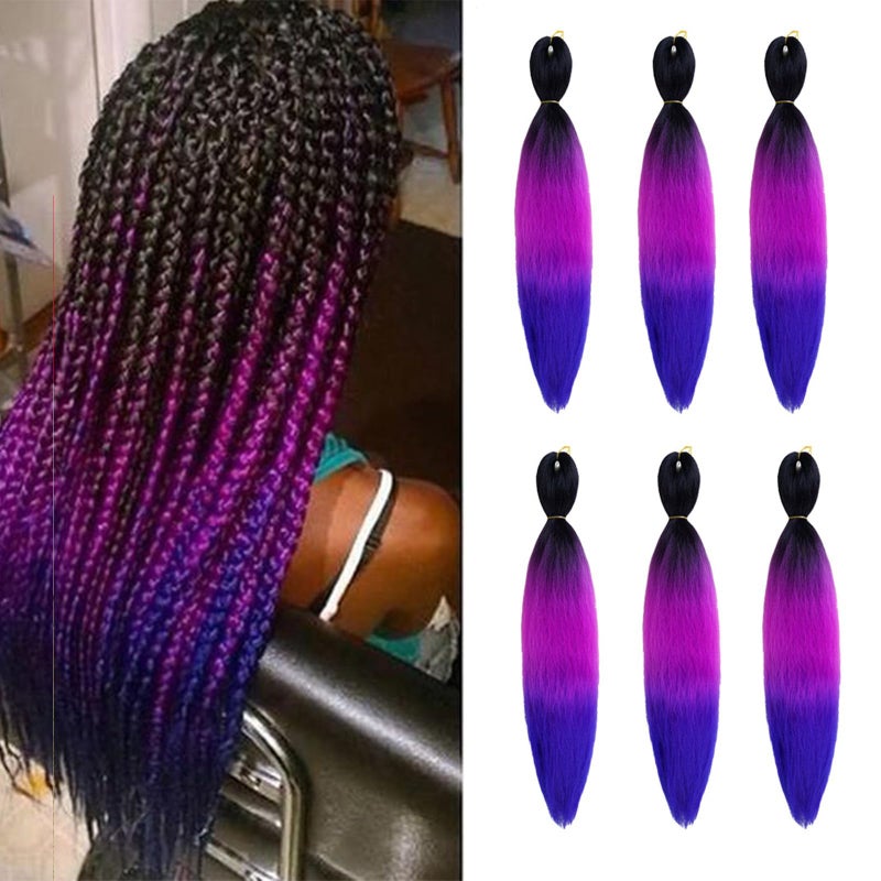 Pre Stretched Braiding Hair Extensions 26 Inch 6 Pcs Phoenixfly Ombre Braiding Hair Professional Crochet Braiding Hair for Box Braids Senegal Twist Hair ExtensionsBlackPurpleBlue