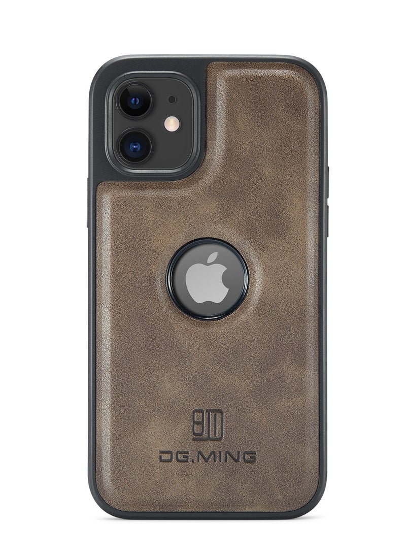 DGMING Case Cover Premium Leather Back with Logo CutOut Shockproof Compatible with Iphone 12 / Iphone 12 Pro (Coffe)  - Image 2