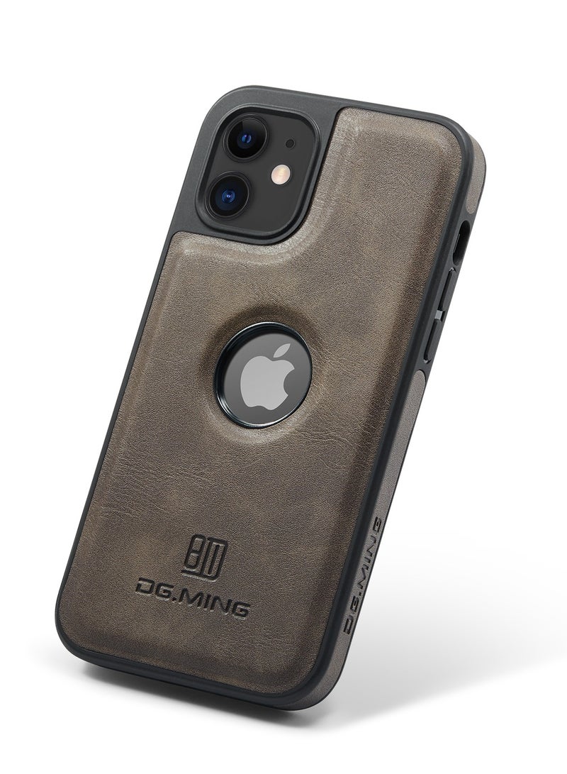 DGMING Case Cover Premium Leather Back with Logo CutOut Shockproof Compatible with Iphone 12 / Iphone 12 Pro (Coffe)  - Image 1