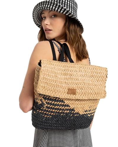 Roxy Mysterious Boardwalk Backpack | Straw | Beach | Vacation | Travel | Eco-Friendly | Lightweight | Natural/Black with Woven Strap - Image 3