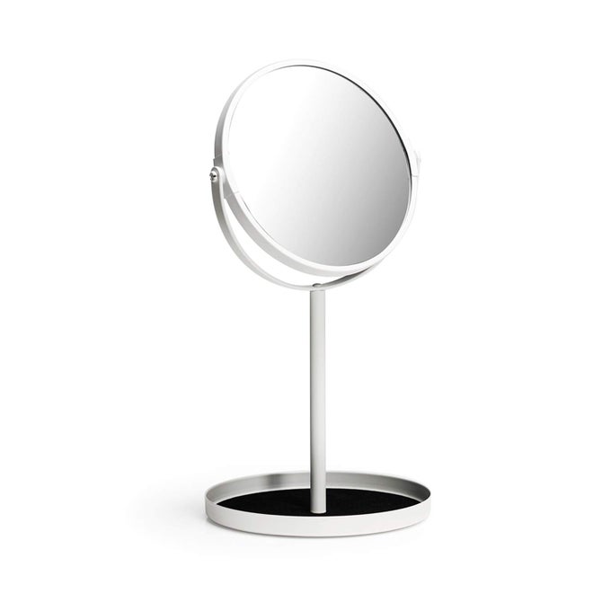 MAKEUP MIRROR DUAL SIDED VANITY MIRROR 1X AND 5X MAGNIFICATION 360 SWIVEL ROUND MIRROR NO LIGHT WHITE