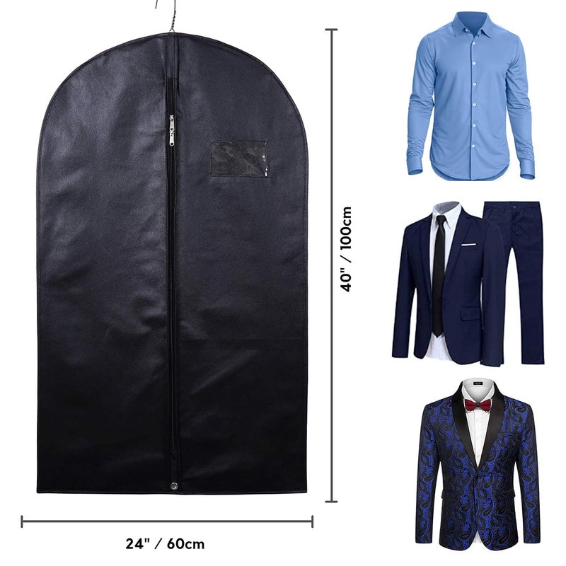 G NonWoven Durable Foldable Mens Suit Blazer Coat Cover Breathable Standard Fabric Dustproof Coat Shirt Organiser Bag With Zipper 40 Inch Black Pack of 3 - Image 3