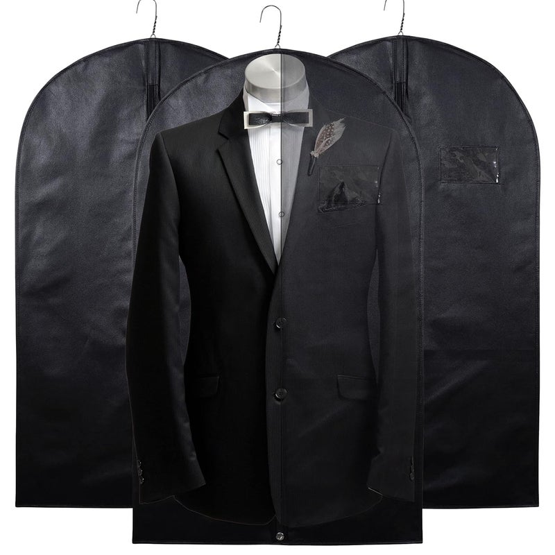 G NonWoven Durable Foldable Mens Suit Blazer Coat Cover Breathable Standard Fabric Dustproof Coat Shirt Organiser Bag With Zipper 40 Inch Black Pack of 3 - Image 1