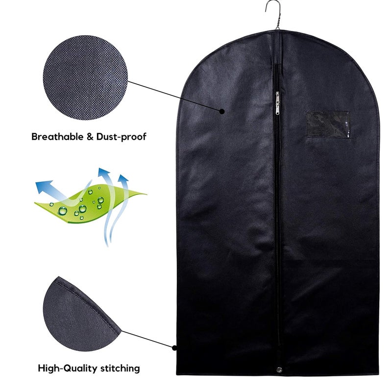 G NonWoven Durable Foldable Mens Suit Blazer Coat Cover Breathable Standard Fabric Dustproof Coat Shirt Organiser Bag With Zipper 40 Inch Black Pack of 3 - Image 5