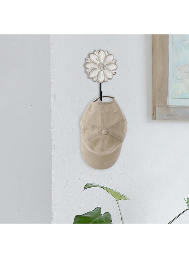 dwellington Wall Mounted Coat Rack White Distressed Wood Hanging Hooks, Farmhouse Carved Flower Wall Hooks (S/2 Distressed White) - Image 2