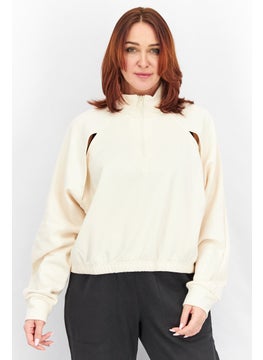Adidas Women Sportswear Fit Long Sleeve Training Fleece Sweatshirt, Beige  - Image 1