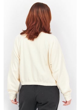 Adidas Women Sportswear Fit Long Sleeve Training Fleece Sweatshirt, Beige  - Image 4