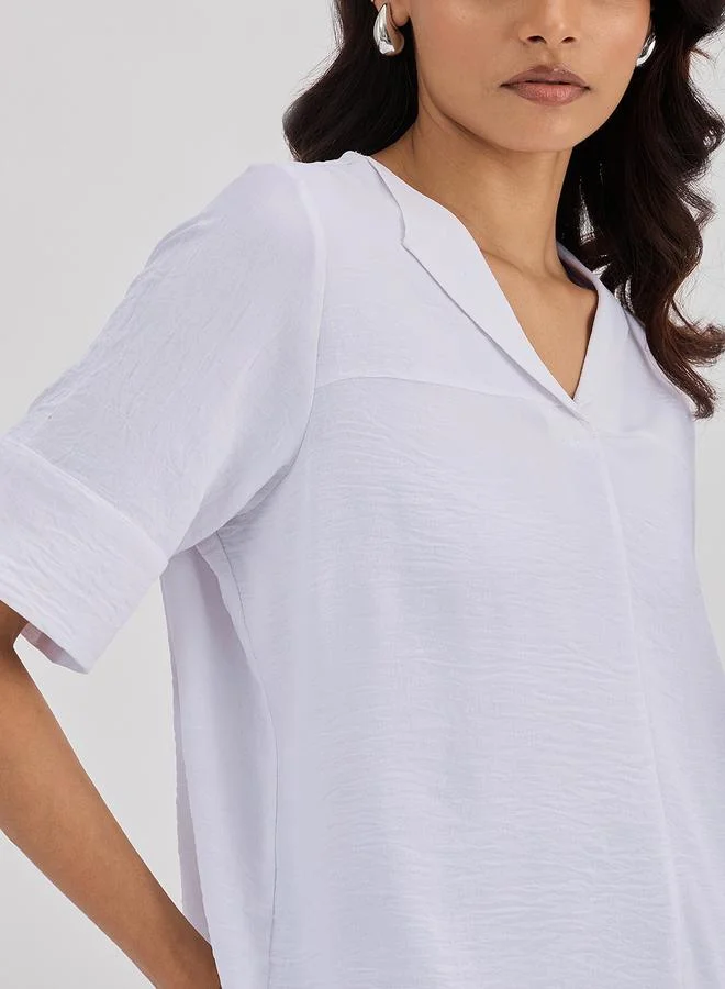 Femmella White Shawl Collar Top with 3/4 Sleeves