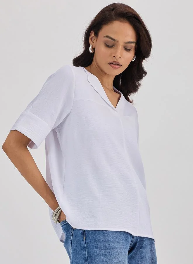 Femmella White Shawl Collar Top with 3/4 Sleeves