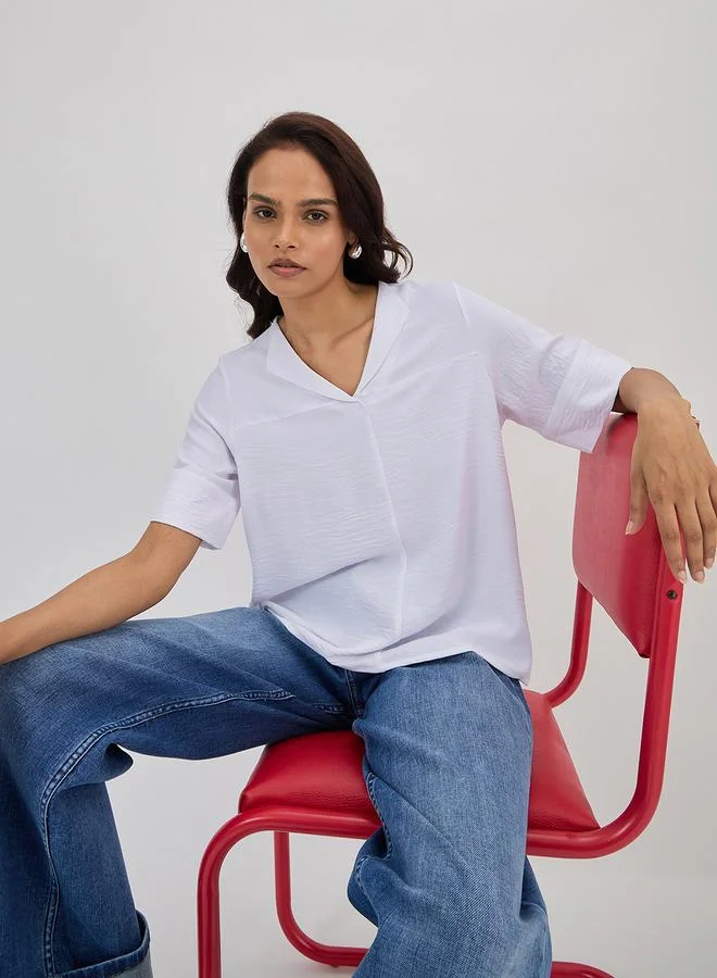 Femmella White Shawl Collar Top with 3/4 Sleeves