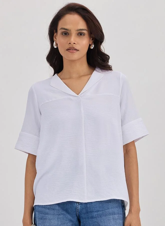 Femmella White Shawl Collar Top with 3/4 Sleeves
