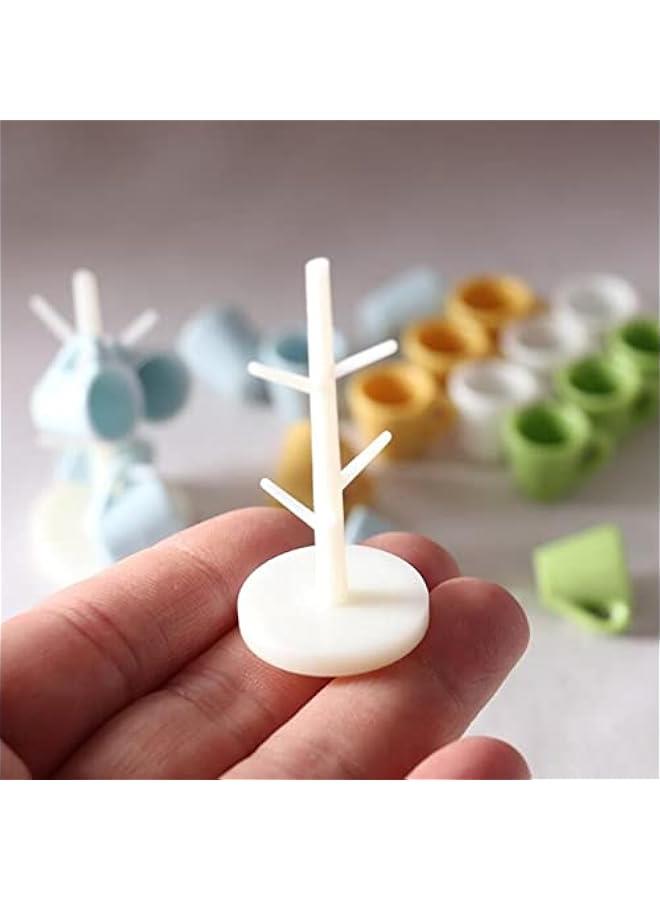 Dollhouse Cup and Cup Holder, Mini Simulated Furniture Decoration Miniature Wood Coffee Mug Holder Stand Dollhouse Decoration Rack for Household Decoration(2 Set) - Image 4