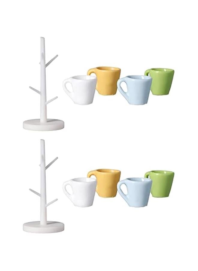 Dollhouse Cup and Cup Holder, Mini Simulated Furniture Decoration Miniature Wood Coffee Mug Holder Stand Dollhouse Decoration Rack for Household Decoration(2 Set) - Image 1