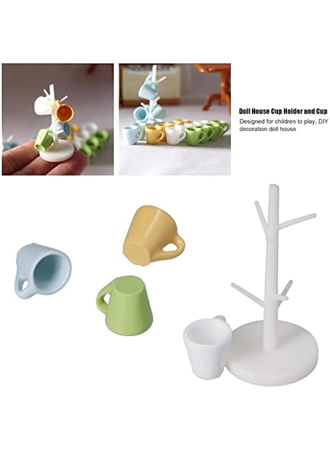 Dollhouse Cup and Cup Holder, Mini Simulated Furniture Decoration Miniature Wood Coffee Mug Holder Stand Dollhouse Decoration Rack for Household Decoration(2 Set) - Image 3