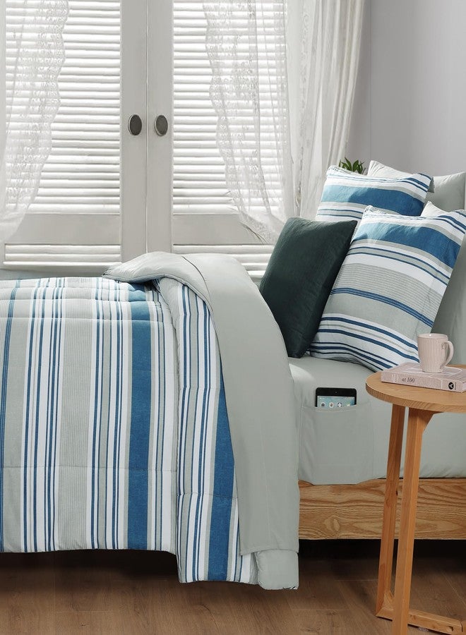 Monbix Full Comforter Set - 7 Pieces Bed in a Bag Full, Blue-Stripe Bedding Sets, All Seasons Down Alternative Comforter Bed Set with Sheets, Pillowcases & Shams - Image 3