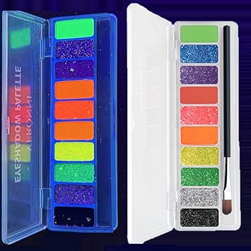 KARLOR 10 Color Fluorescent Eyeshadow Glitter Luminous Neon UV Eyeshadow Matte Shimmer Sequins Colorful Glow Makeup Eyeshadows Palette with Brush Neon Eye shadow Glow under UV Light - Image 1