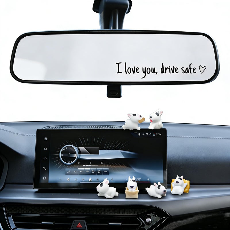 BoAn Cute Bulldog Car Accessories Set Car Dashboard Interior Decorations 6 Mini Bulldog Figurines with Drive Safe Rearview Mirror Stickers Sweet Car Decor Gift for Women Men - Image 3